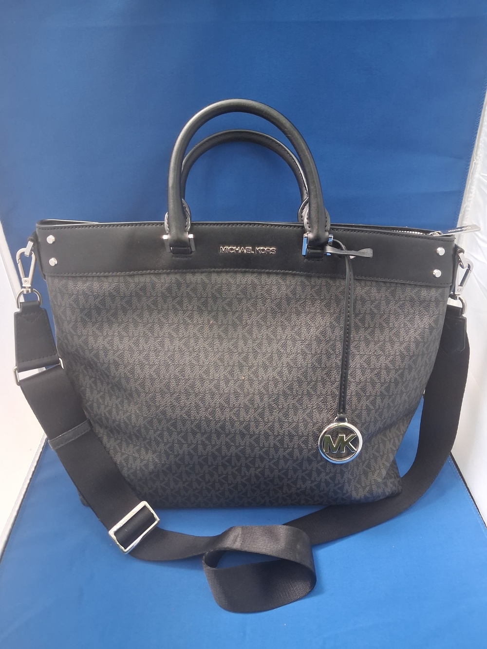 Michael Kors Black Monogram Tote Bag with Detachable Strap